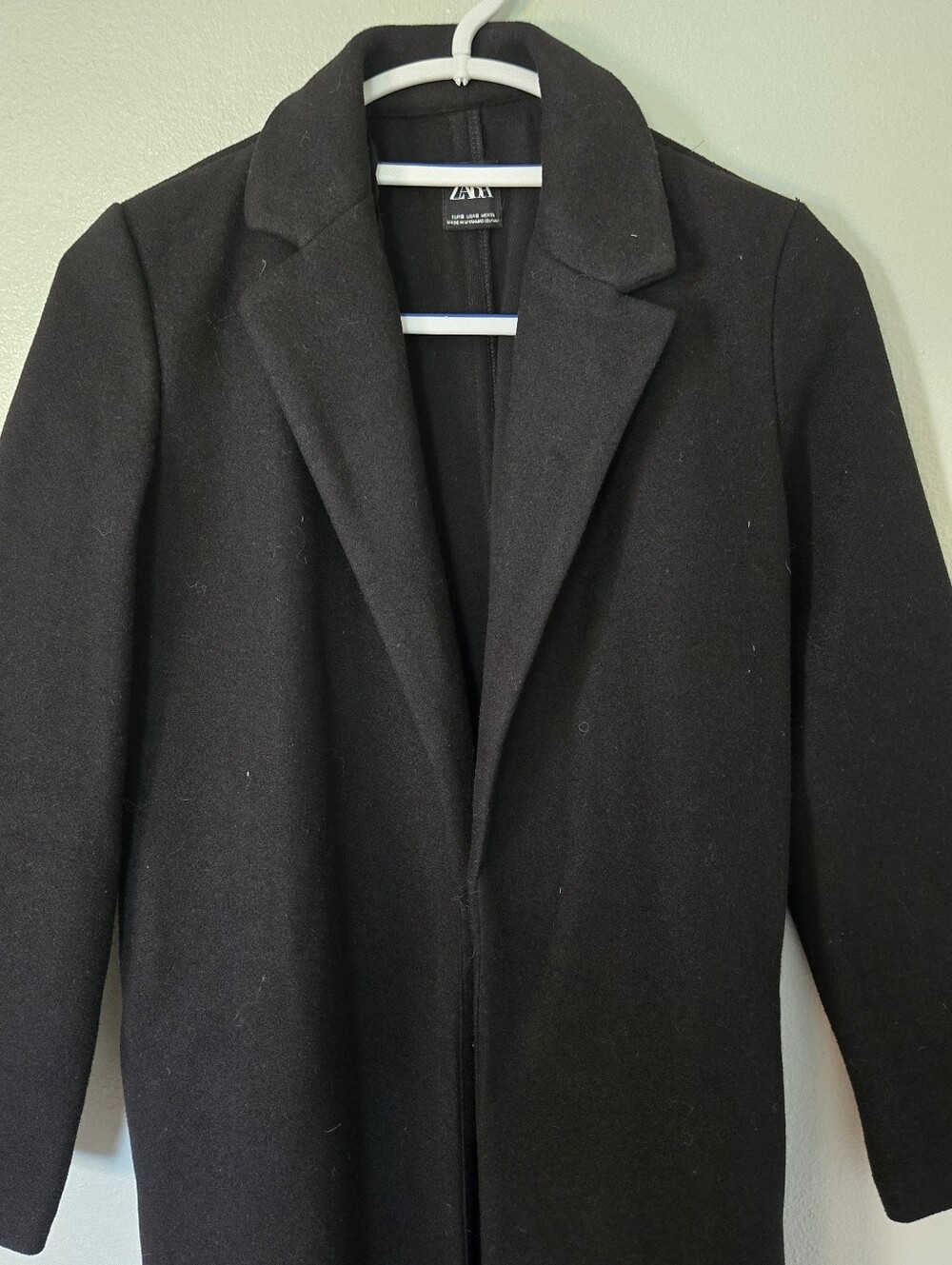 Zara | Black Long Single Breasted Open Front Felted Coat Size Small - Picture 2 of 10